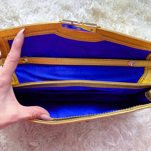 COLE HAAN Minetta Gold and Sequin Baguette Style Bag - Picture 8 of 12